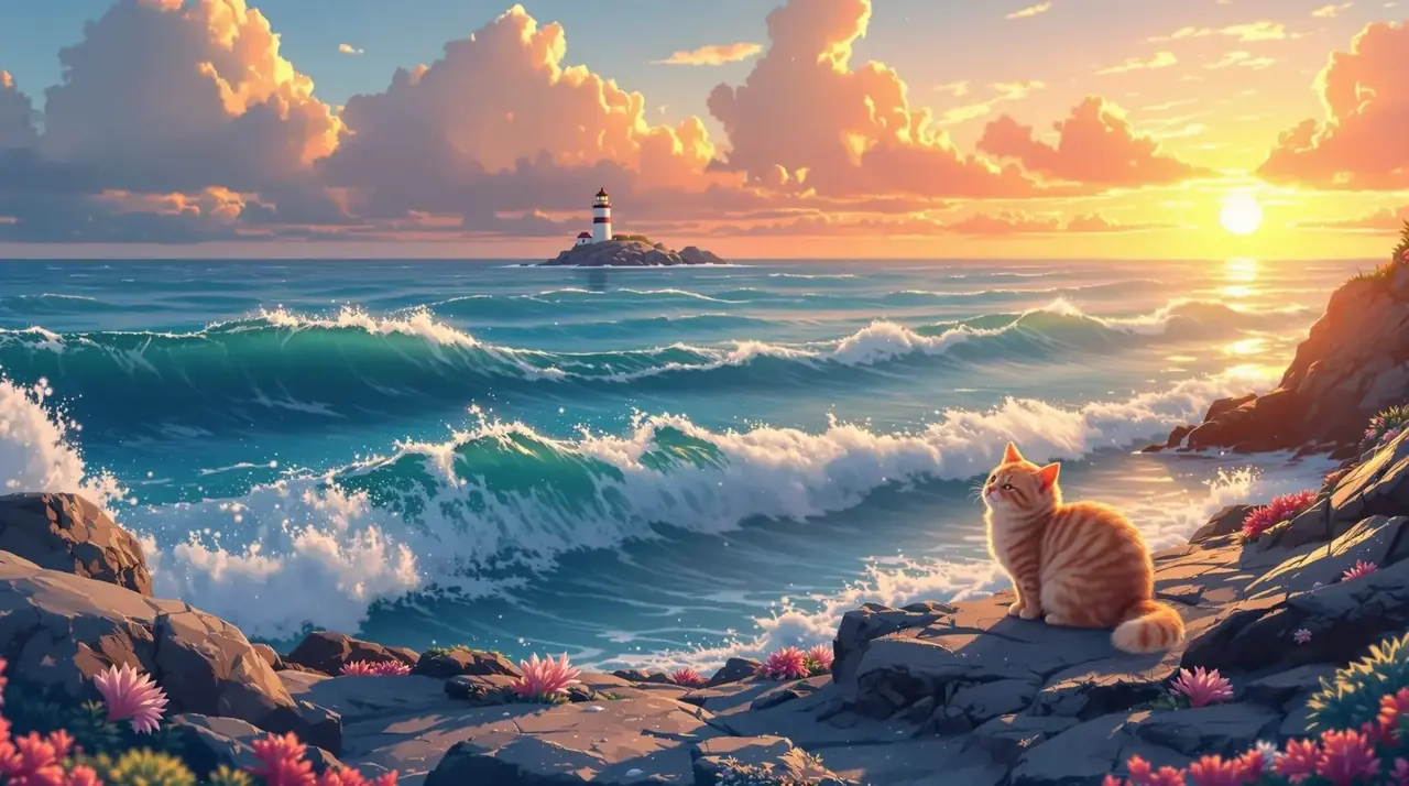 橘猫与海 剧照背景